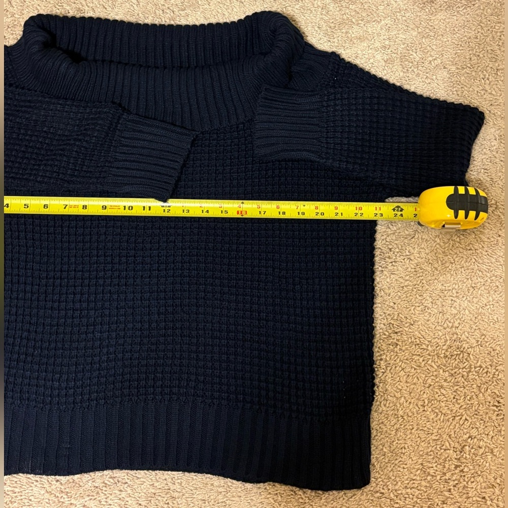 BP. by Nordstrom Partly off the Shoulder Knit-Like Waffle Navy Sweater l Large - Picture 9 of 9